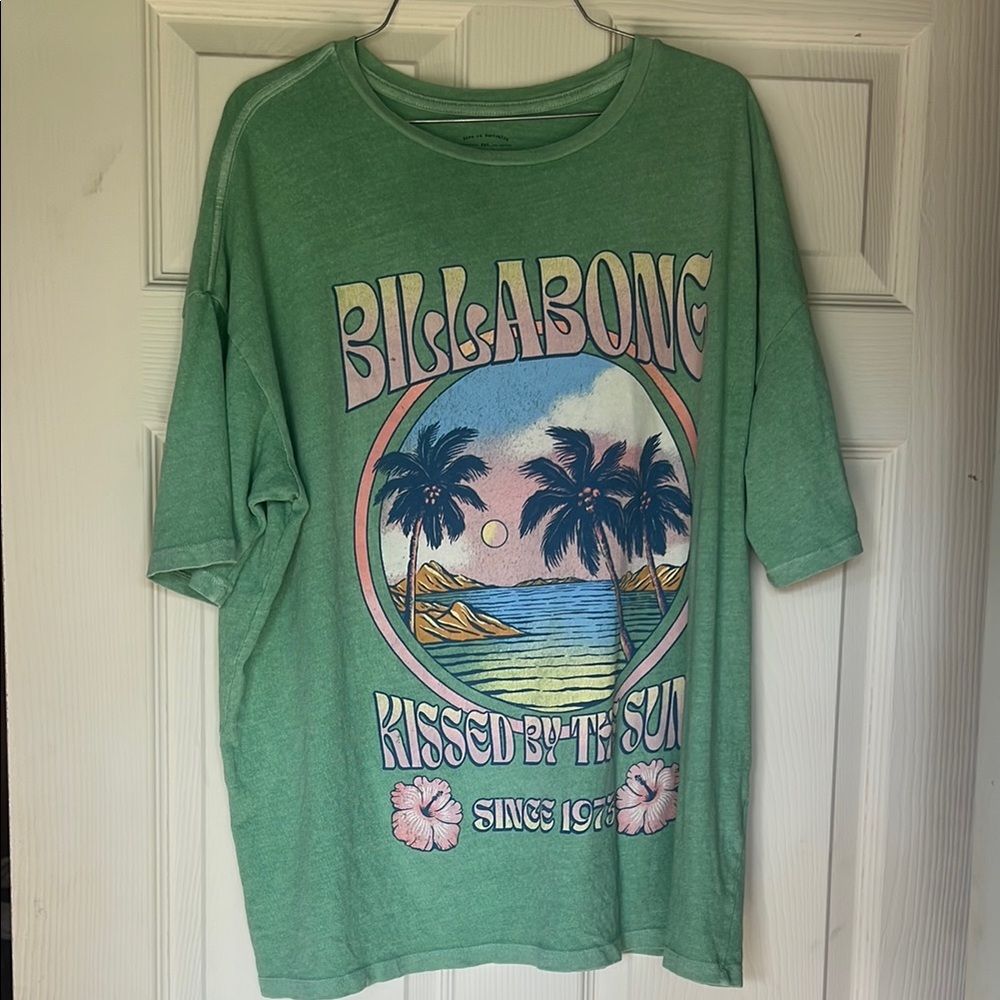 Billabong Green Short Sleeve Tee with Tropical Graphic